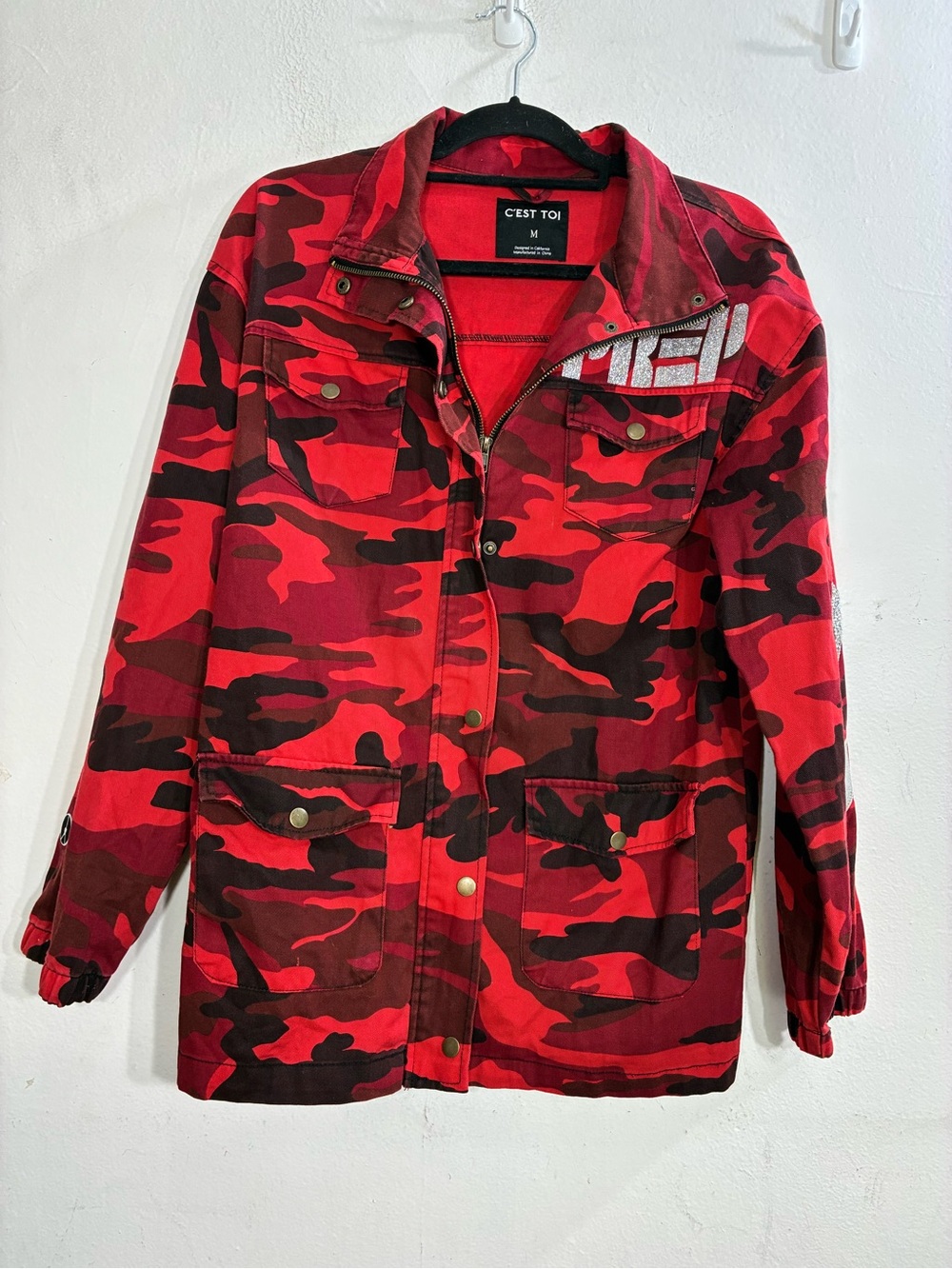 C'est Toi Red Camouflage Utility Jacket